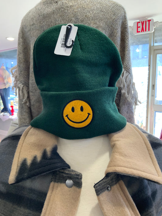 Green Smiley Face Patch Beanie