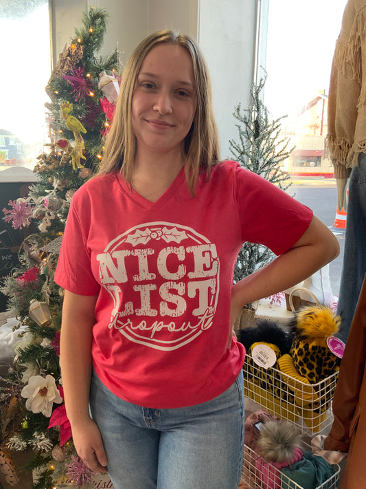 Red "Nice List Dropout" v-neck