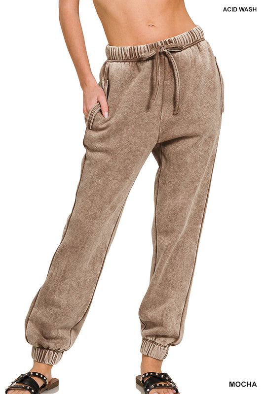 Mocha Acid Wash Fleece Sweatpants