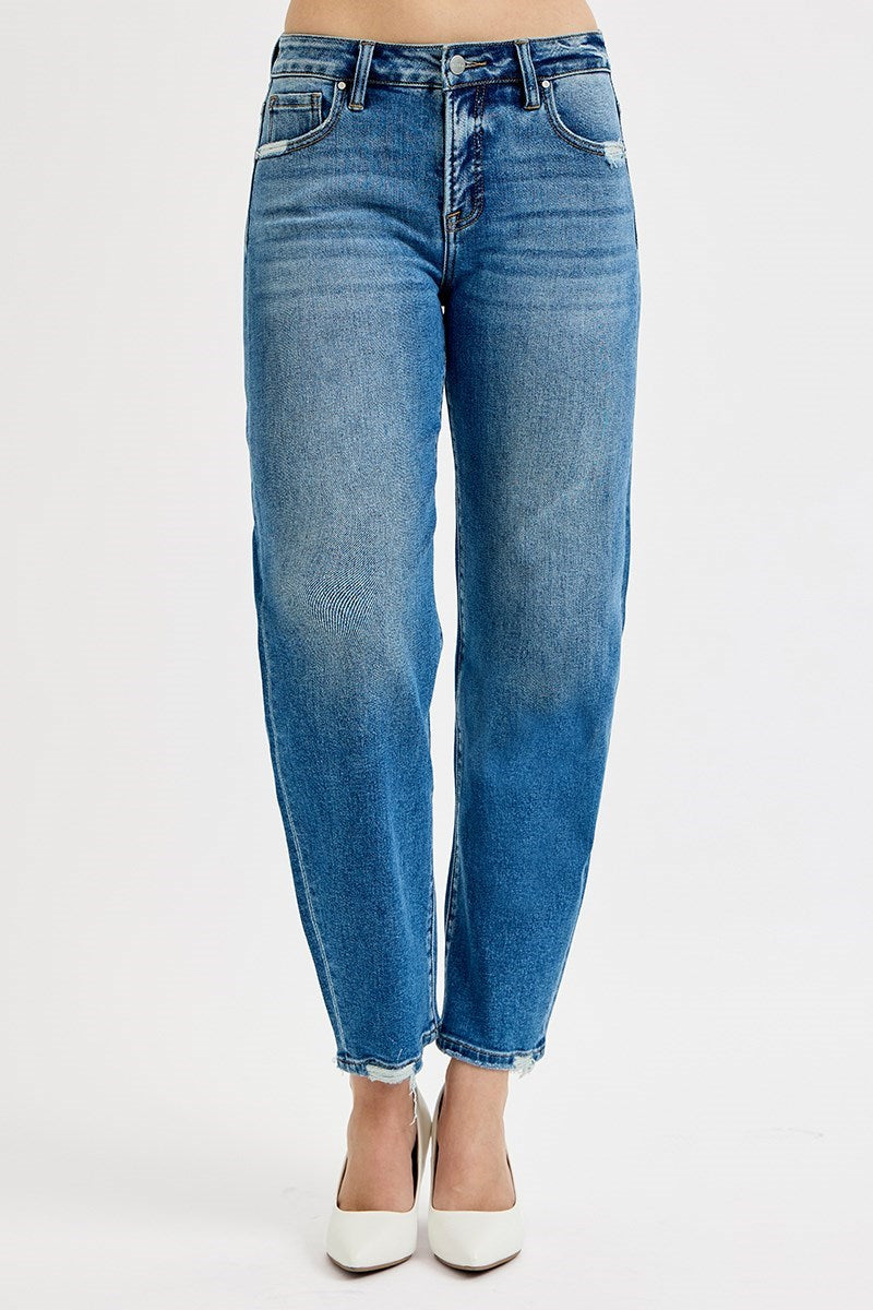Tummy Control High Rise Ankle Barrel Jeans