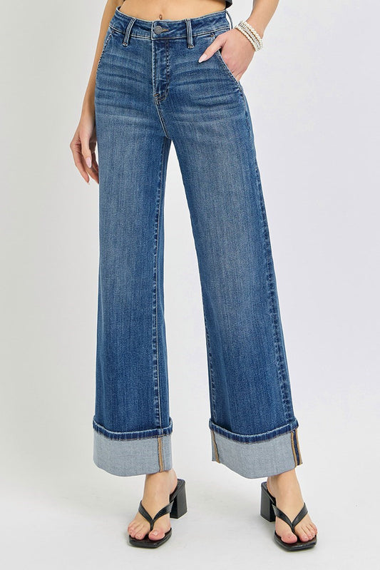 Risen Tummy Control High Rise Cuffed Ankle Jeans