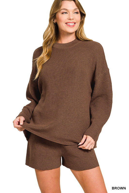Brown Sweater Short Set