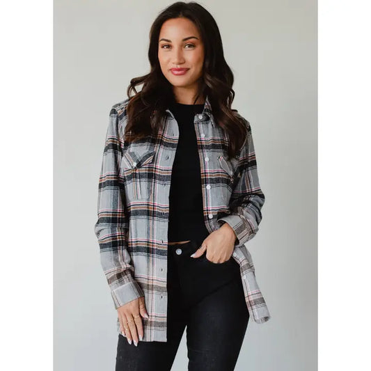 Grey Red Multi Faded Flannel