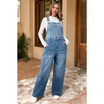 Adjustable Buckle Barrel Denim Overalls