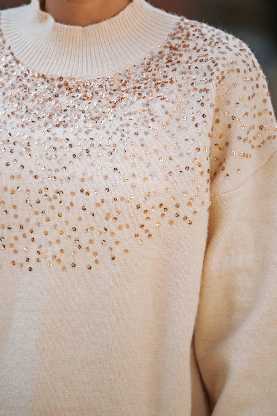 Stardust Mock Neck Sequined Sweater