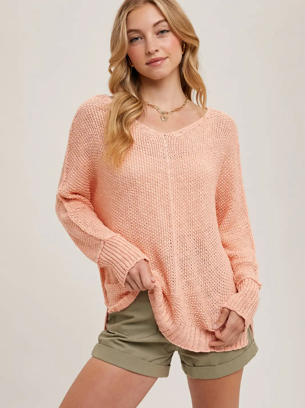 Peach Reverse Seam Loose Fit Sweater