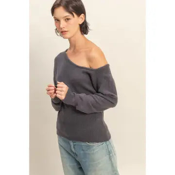 Off The Shoulder Sweater Charcoal