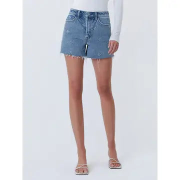 High Rise Daisy Embroidered A Line Shorts
