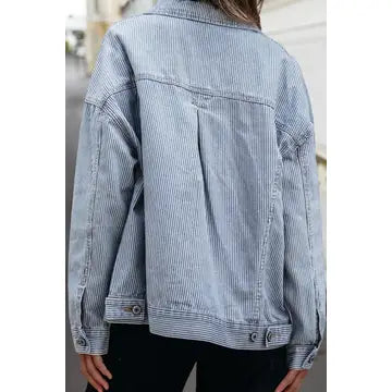 Stripe Washed Oversized Denim Jacket