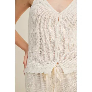 Pointelle Knit Scalloped Button Tank