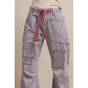 Purple Striped Twill Barrel Pants