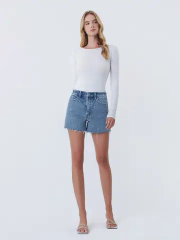 High Rise Daisy Embroidered A Line Shorts