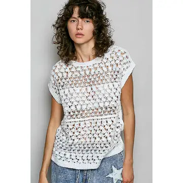 Round Neck Sleeveless Striped Crochet Top