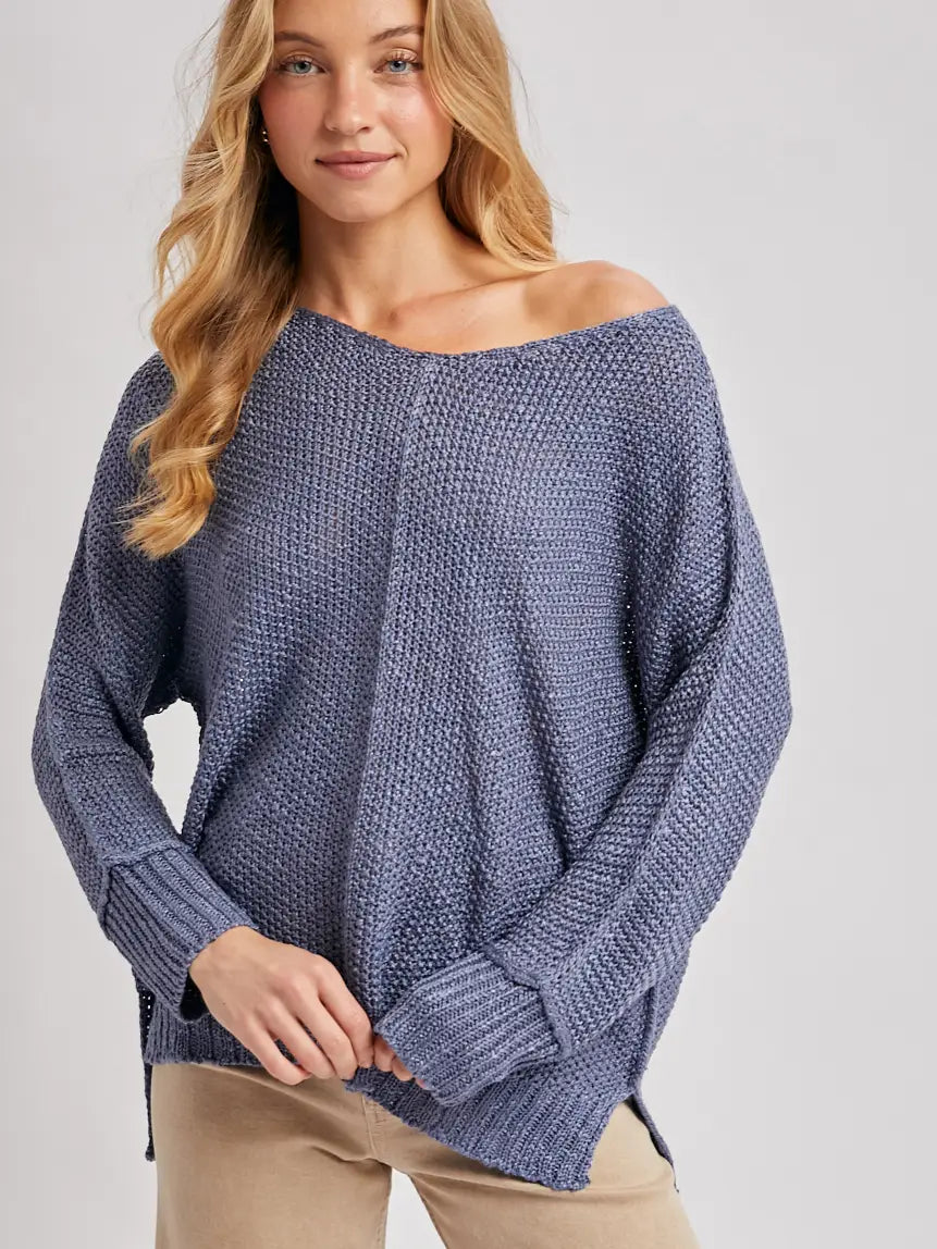 Blue Reverse Seam Loose Fit Sweater