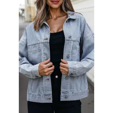 Stripe Washed Oversized Denim Jacket