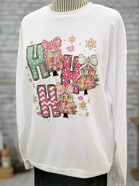 Ho Ho Ho Christmas Trees Dazzle Sponge Fleece Crewneck