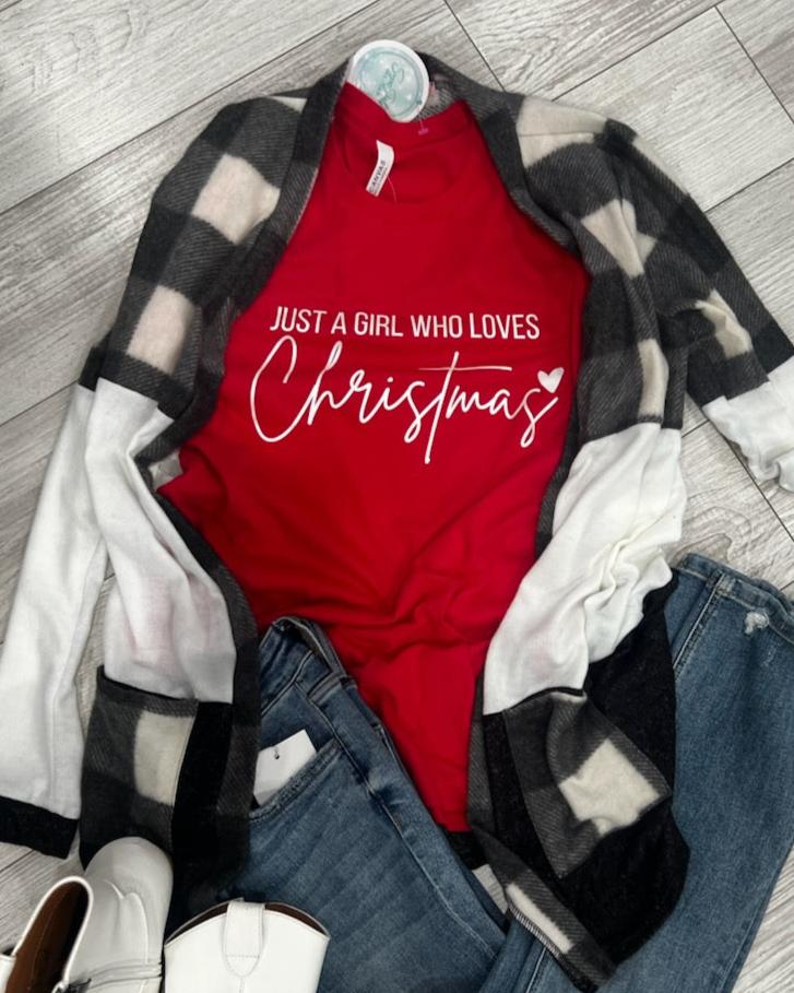 Red Just A Girl Who Loves Christmas Short Sleeve