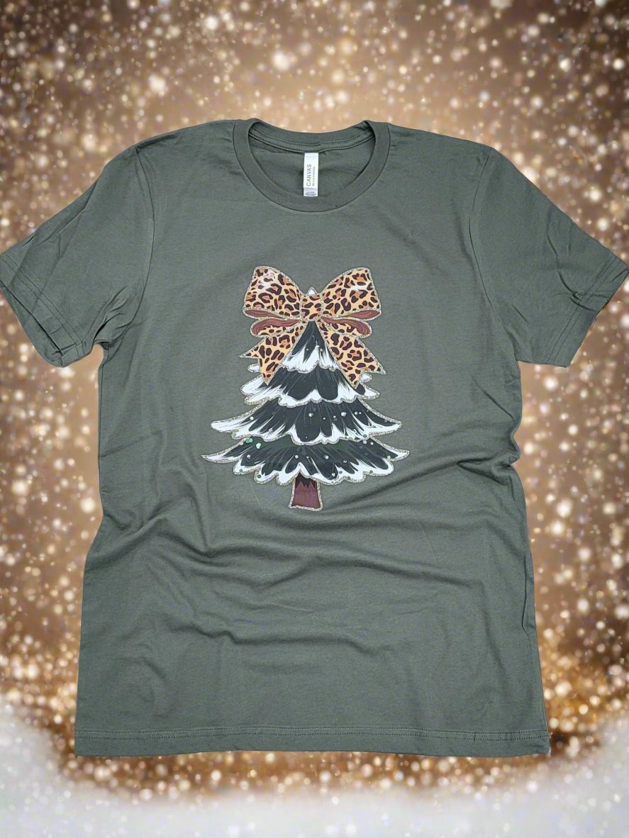 Leopard Bow Christmas Tree Premium Soft Tshirt