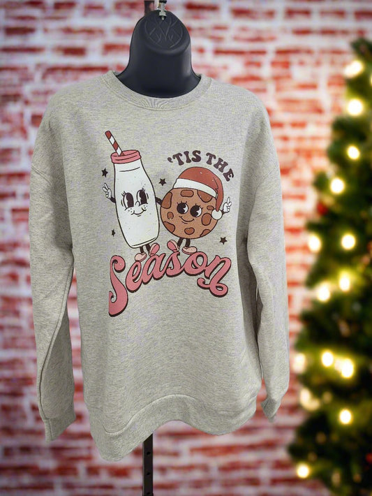 Tis Season Milk and Cookies Retro Crewneck Sweatshirt