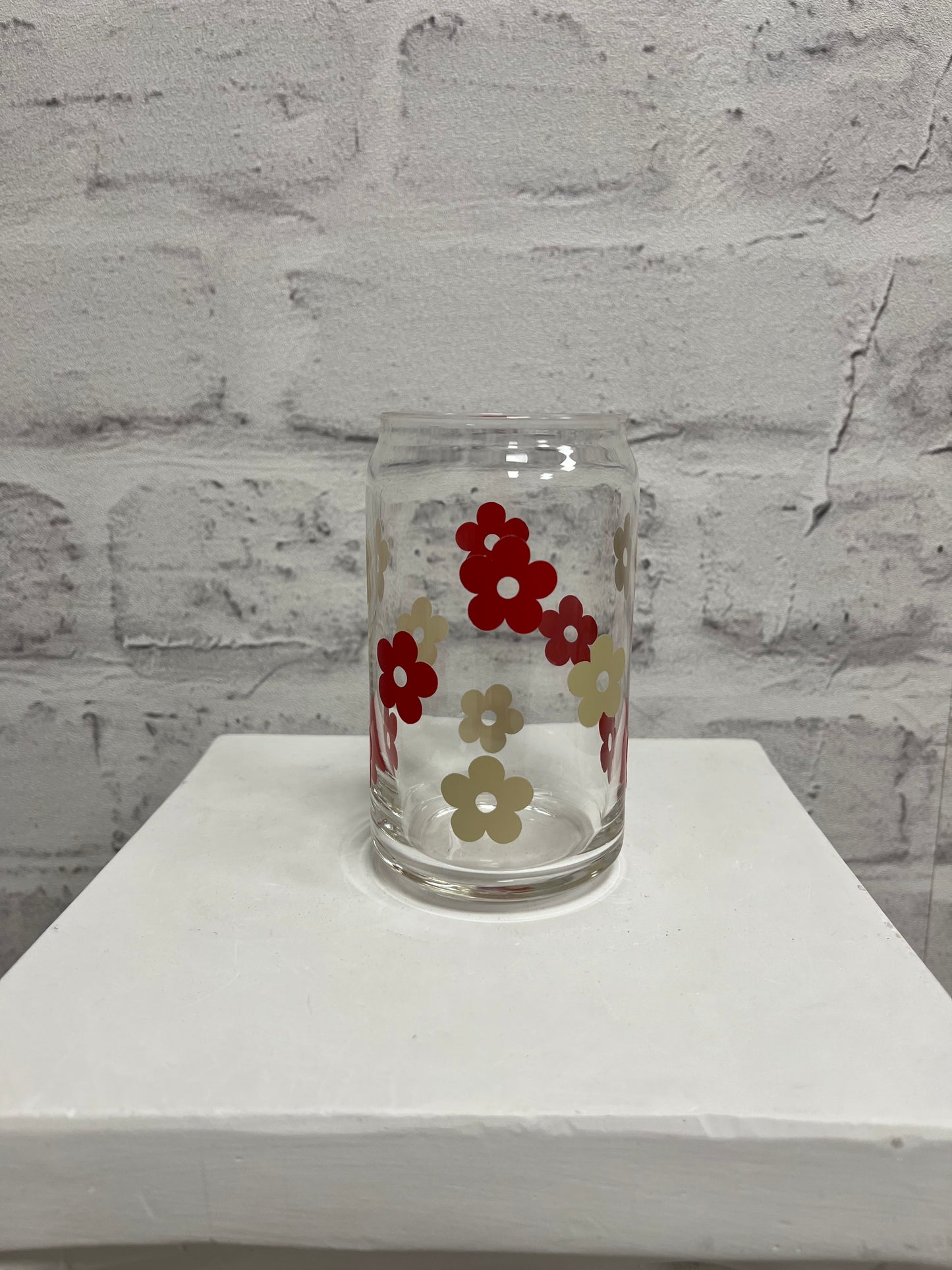 16oz Retro Flower Glass Cup