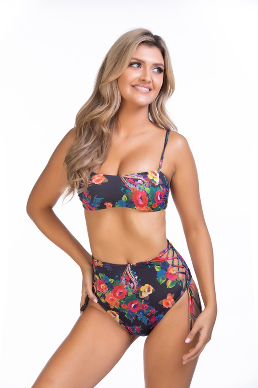 Black Paisley Lace Up Bikini Bottom