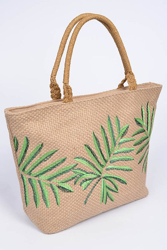 Khaki Palm Leaf Beach Tote