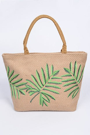 Khaki Palm Leaf Beach Tote