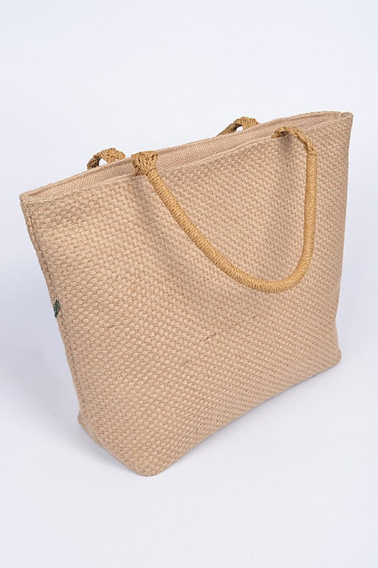 Khaki Palm Leaf Beach Tote