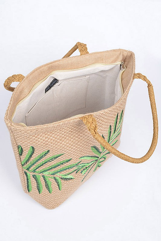 Khaki Palm Leaf Beach Tote