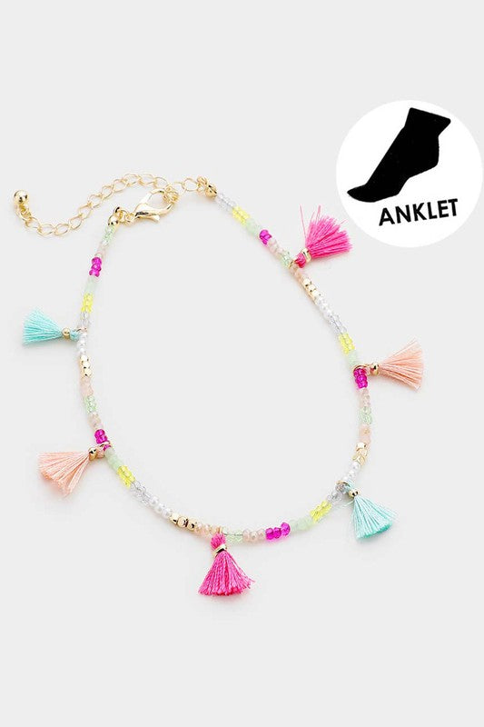 Multi Color Tassel Bead Anklet