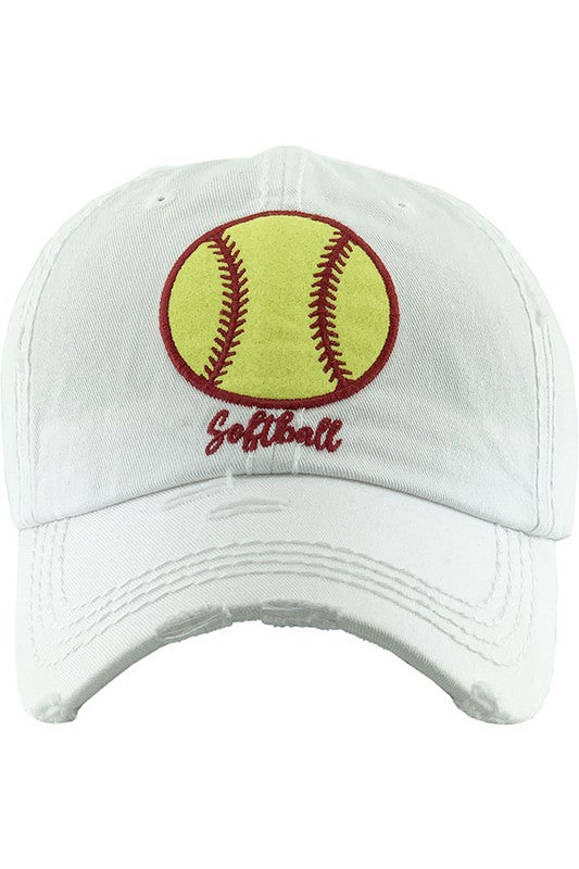 White Distresses Heart Softball Hat