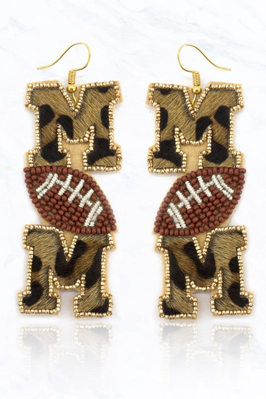 Faux Fur Beaded Football Mom Earrings