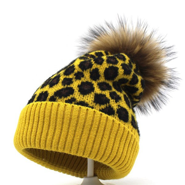 Mustard Leopard Fleece Lined Pick A Pom Pom Beanie Base