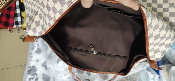 White Checkered Weekender Bag 21x16x10