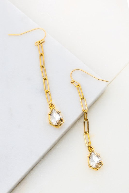 Gold Chain Teardrop Rhinestone Earring