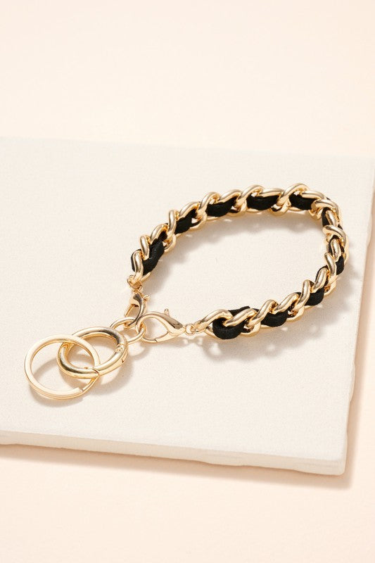 Black/Gold Chain Link Faux Leather Key Chain