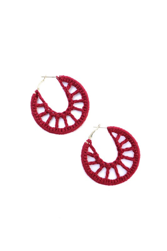 Maroon Crochet Hoop Earrings