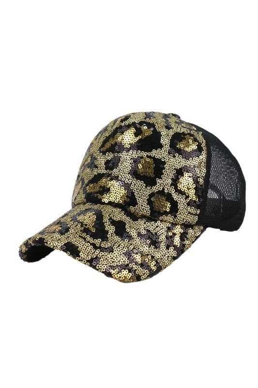 Gold Leopard Sequin Ball Cap