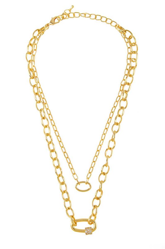 Gold Chain Link Double Layer Pave Pendant