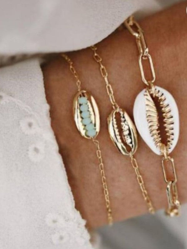 Gold 3 Piece Sea Shell Bracelet Set