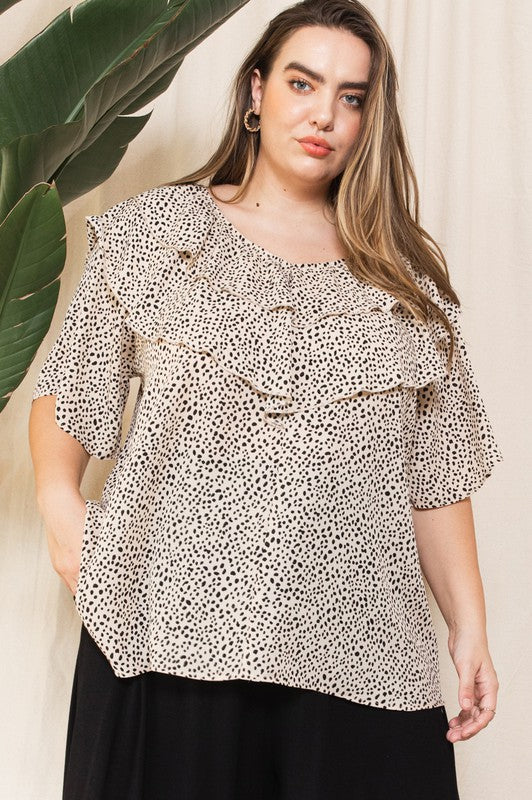 Plus Dotted Convertible Shoulder Blouse