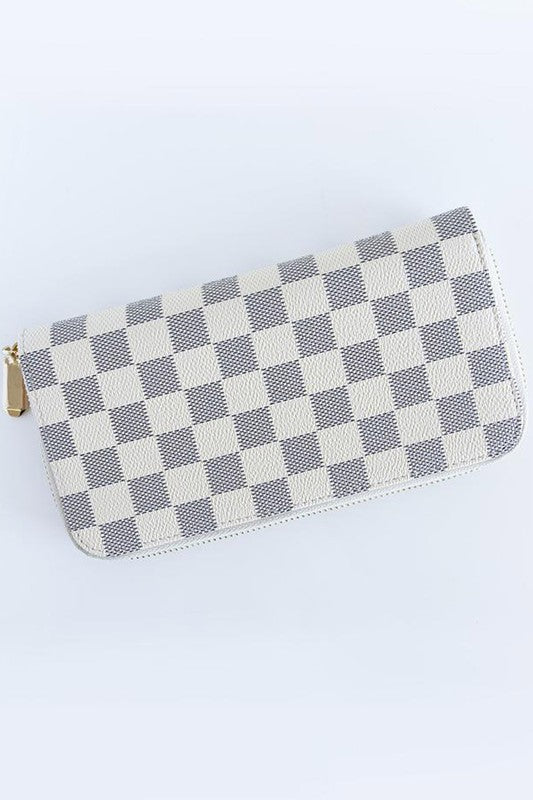 White Checkered Faux Leather Wallet
