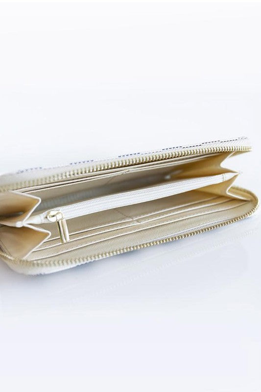 White Checkered Faux Leather Wallet