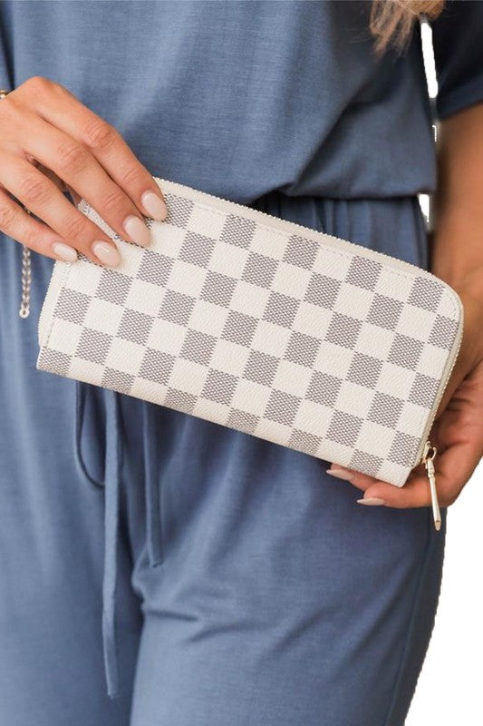 White Checkered Faux Leather Wallet