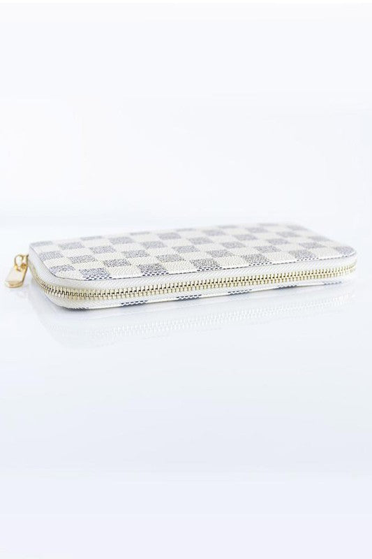 White Checkered Faux Leather Wallet