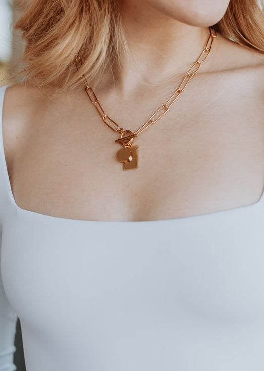 Gold Paperclip Necklace With Charm