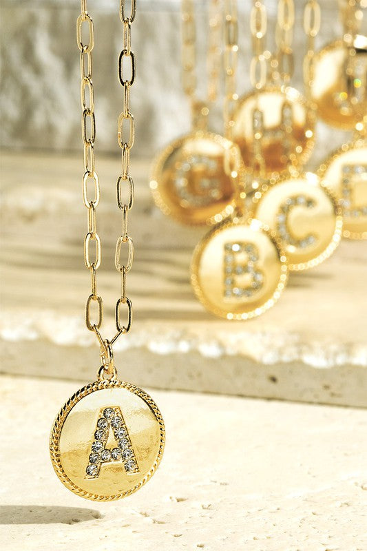 Brass Pave Crystal Inital Pendant Necklace