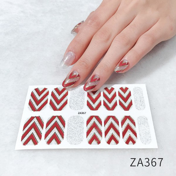 Red/Silver Glitter Chevron Adhesive Nail Set