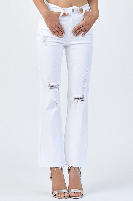 High Rise Distressed Straight Leg
