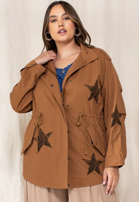 Plus Mocha Washed Star Utilitarian Jacket